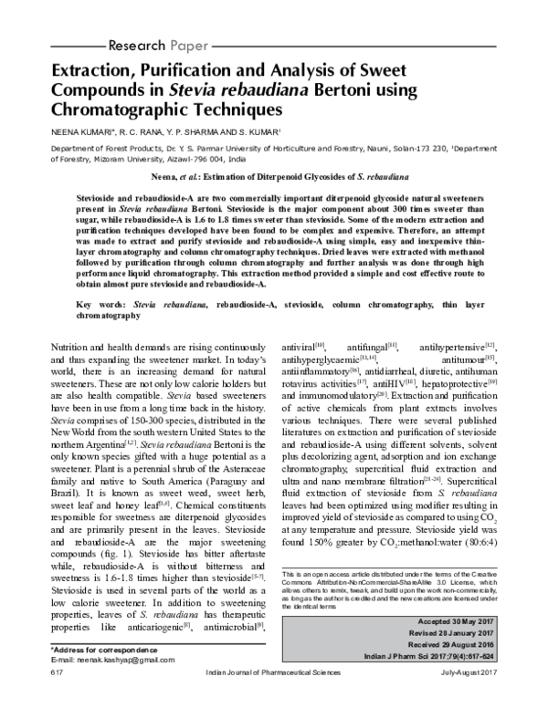 (PDF) Extraction, Purification and Analysis of Sweet Compounds in ...