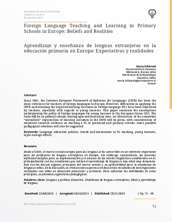 (PDF) Foreign Language Teaching and Learning in Primary Schools in ...