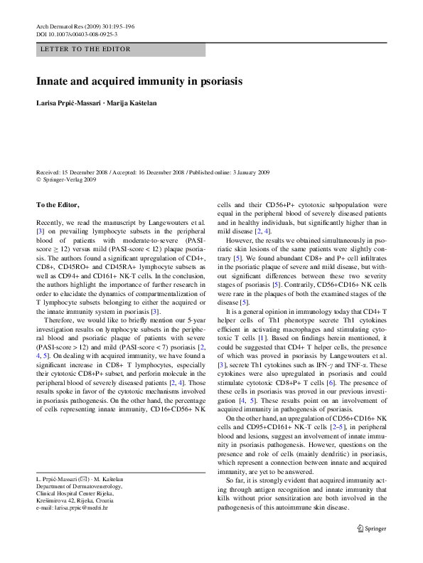 (PDF) Innate and acquired immunity in psoriasis
