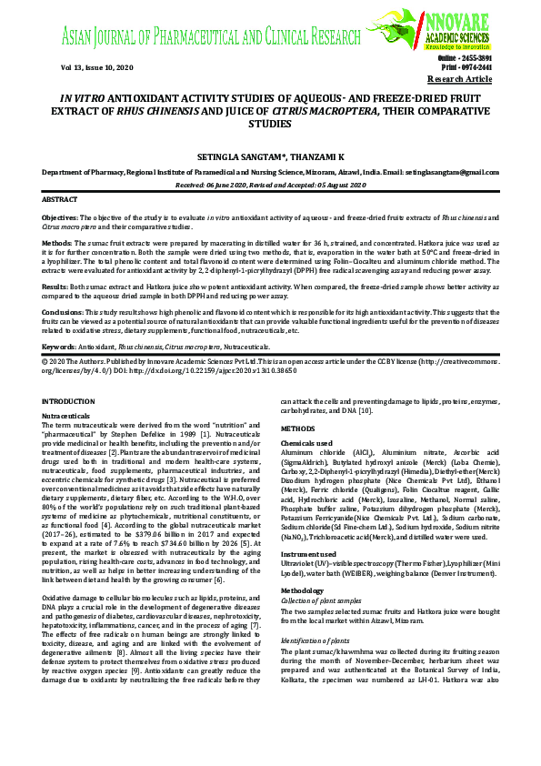 (PDF) In Vitro Antioxidant Activity Studies of Aqueous- and Freeze ...
