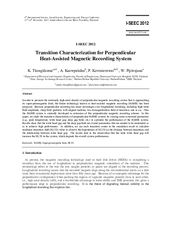(PDF) Transition Characterization for Perpendicular Heat-Assisted ...
