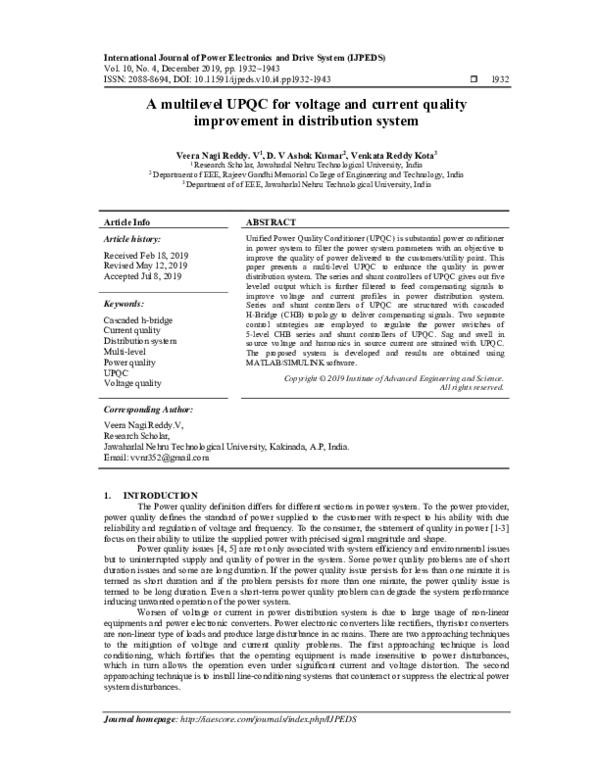 (PDF) A multilevel UPQC for voltage and current quality improvement in ...