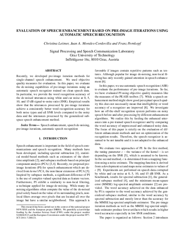 (PDF) Evaluation of speech enhancement based on preimage iterations