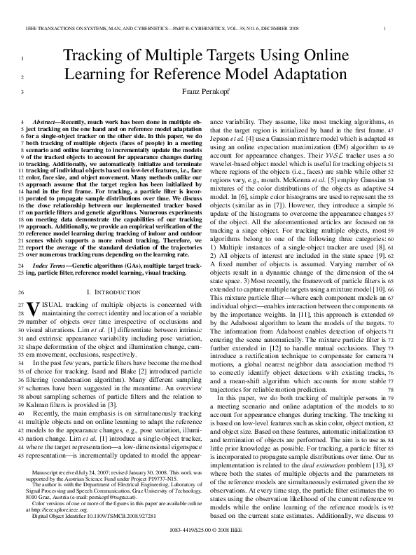 (PDF) Tracking of Multiple Targets Using Online Learning for Reference ...
