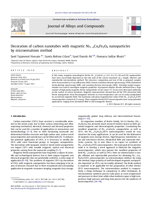 (PDF) Decoration of carbon nanotubes with magnetic Ni1−xCoxFe2O4 ...
