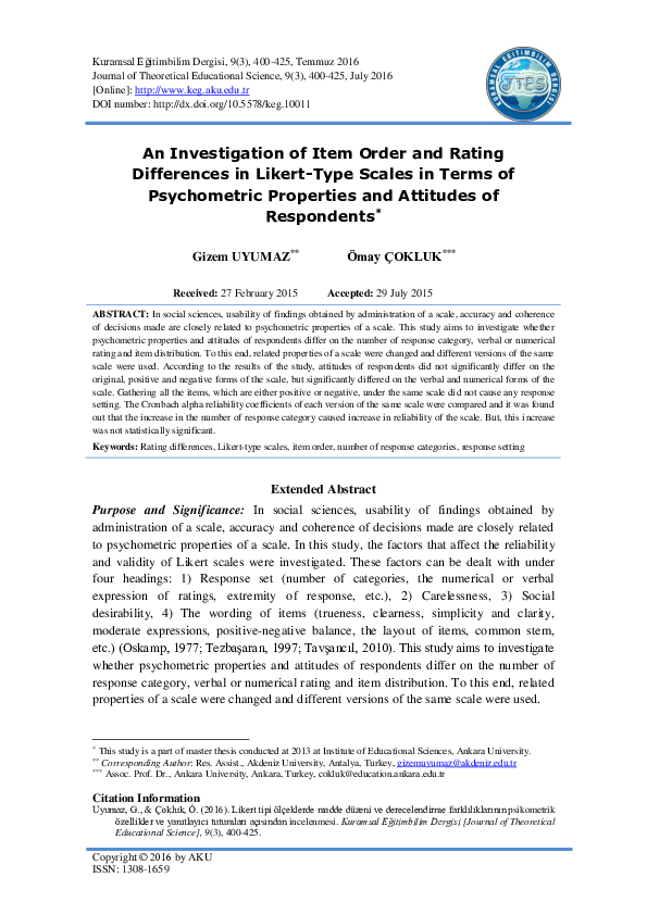 (PDF) An Investigation of Item Order and Rating Differences in Likert ...