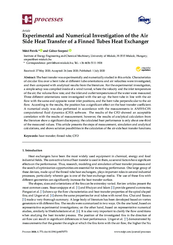 (PDF) Experimental and Numerical Investigation of the Air Side Heat ...