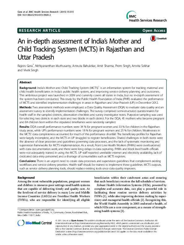 (PDF) An indepth assessment of India’s Mother and Child Tracking