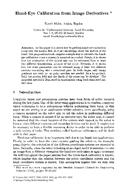 (PDF) Hand-Eye Calibration from Image Derivatives