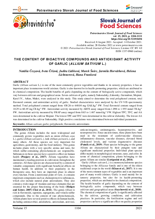 (PDF) The content of bioactive compounds and antioxidant activity of ...