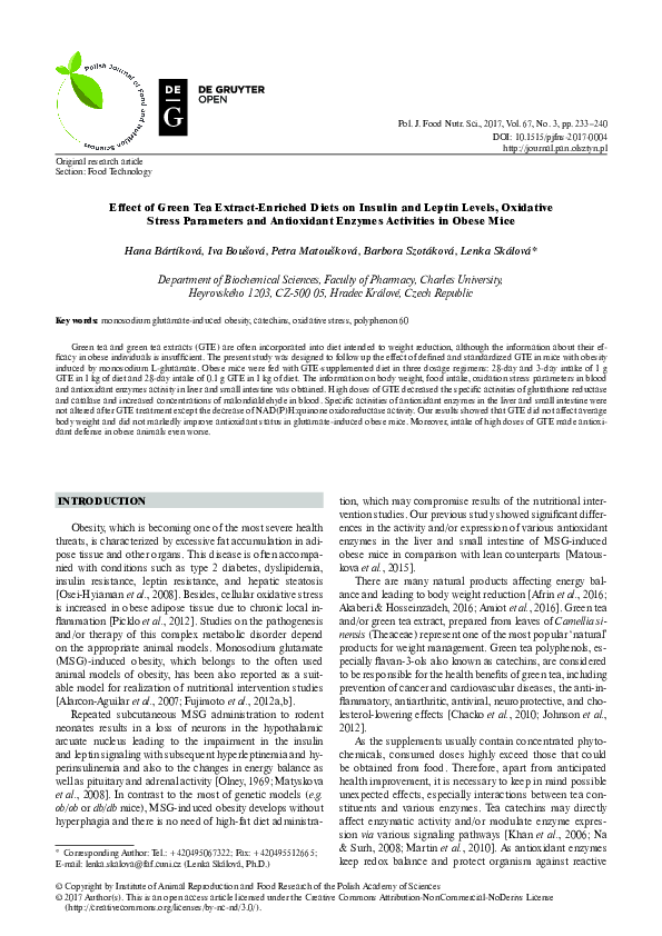 (PDF) Effect of Green Tea Extract-Enriched Diets on Insulin and Leptin ...