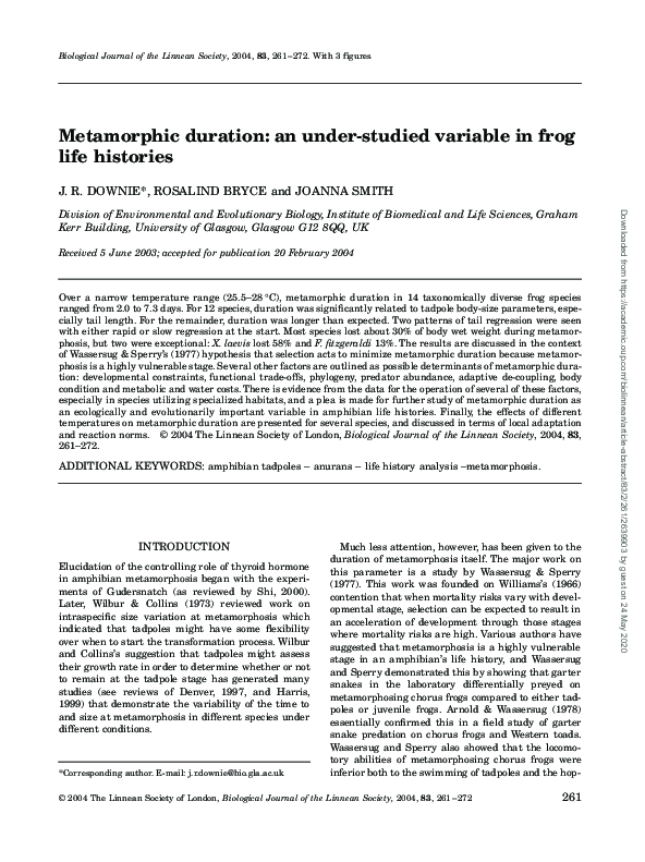 (PDF) Metamorphic Duration: An Under‐studied Variable In Frog Life ...