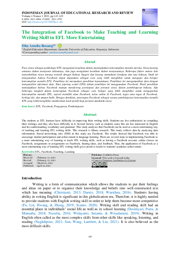 (PDF) The Integration of Facebook to Make Teaching and Learning Writing ...
