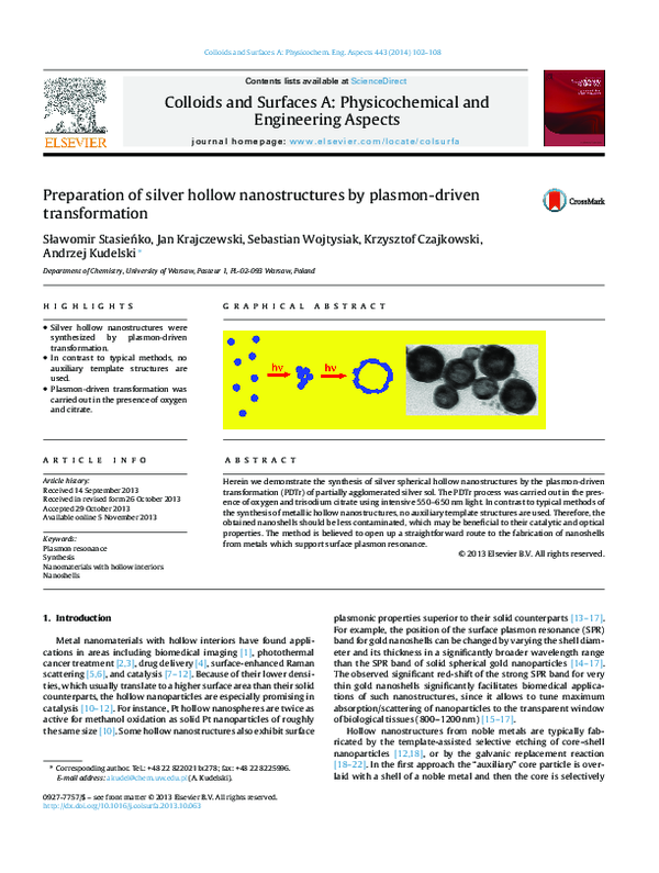 (PDF) Preparation of silver hollow nanostructures by plasmon-driven ...