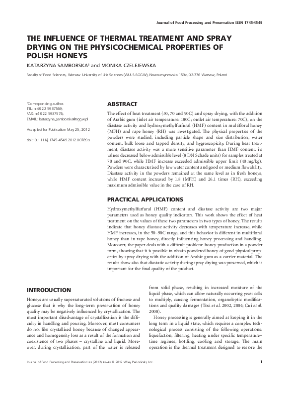 (PDF) The Influence of Thermal Treatment and Spray Drying on the ...