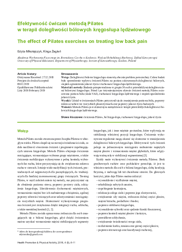 (PDF) The effect of Pilates exercises on treating low back pain