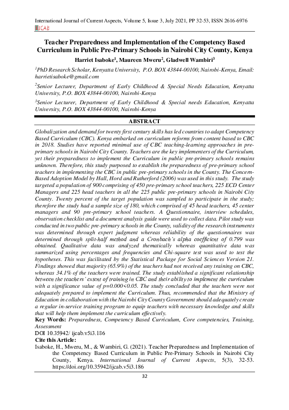 (PDF) Teacher Preparedness and Implementation of the Competency Based ...