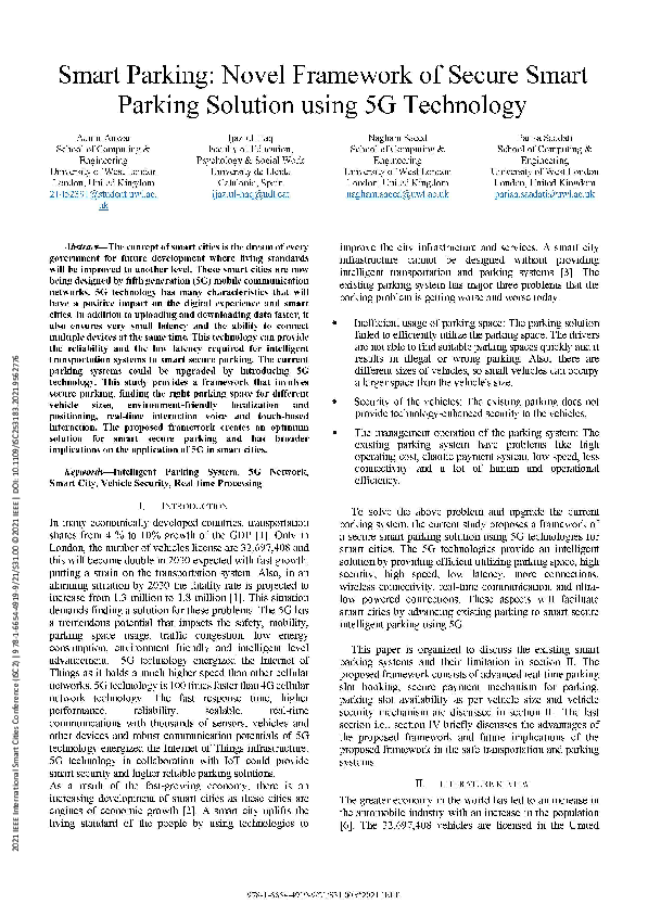 (PDF) Smart Parking: Novel Framework of Secure Smart Parking Solution ...