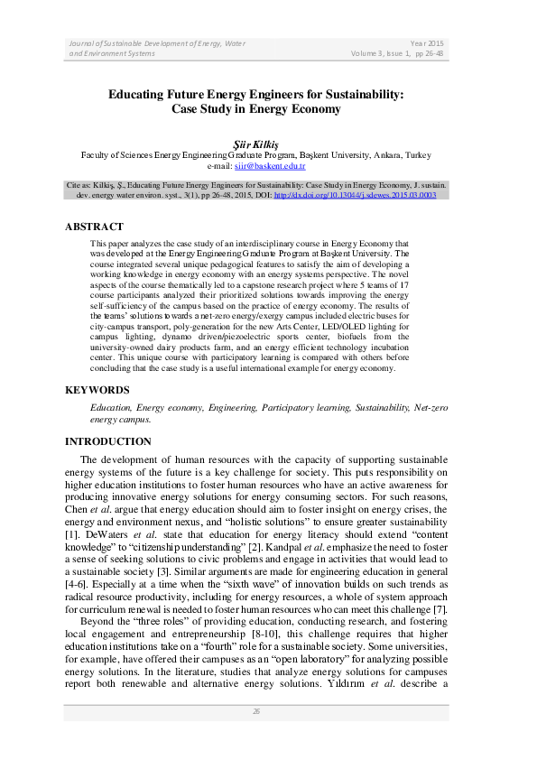 (PDF) Educating Future Energy Engineers for Sustainability: Case Study ...