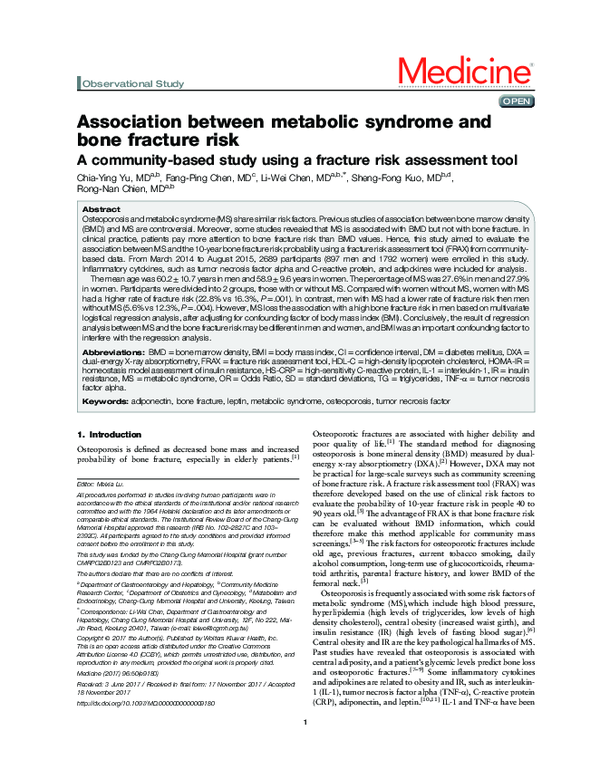 (PDF) Association between metabolic syndrome and bone fracture risk