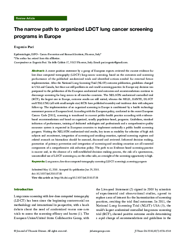(PDF) The narrow path to organized LDCT lung cancer screening programs ...