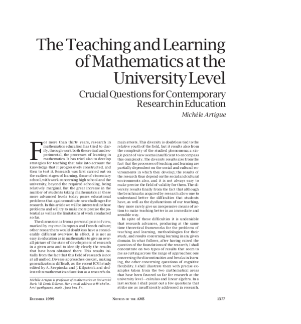 (PDF) The Teaching and Learning of Mathematics at the University Level ...