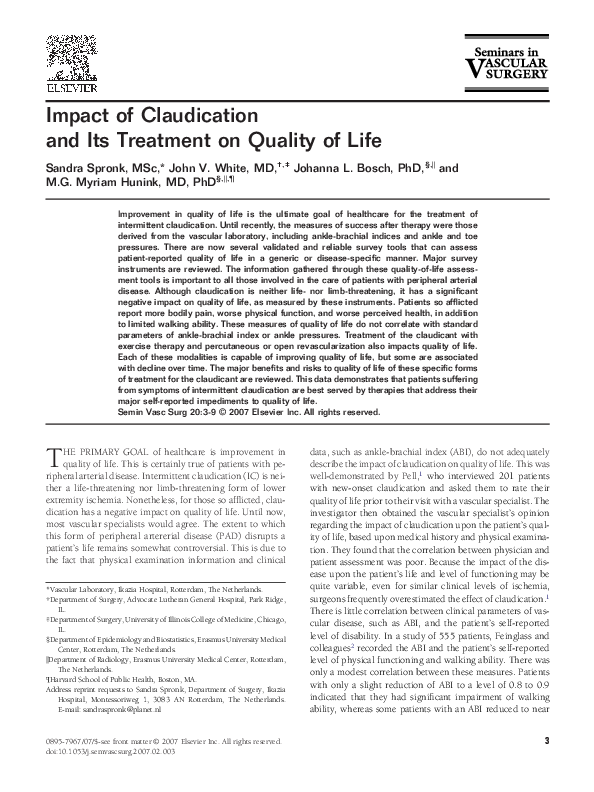 (PDF) Impact of Claudication and Its Treatment on Quality of Life