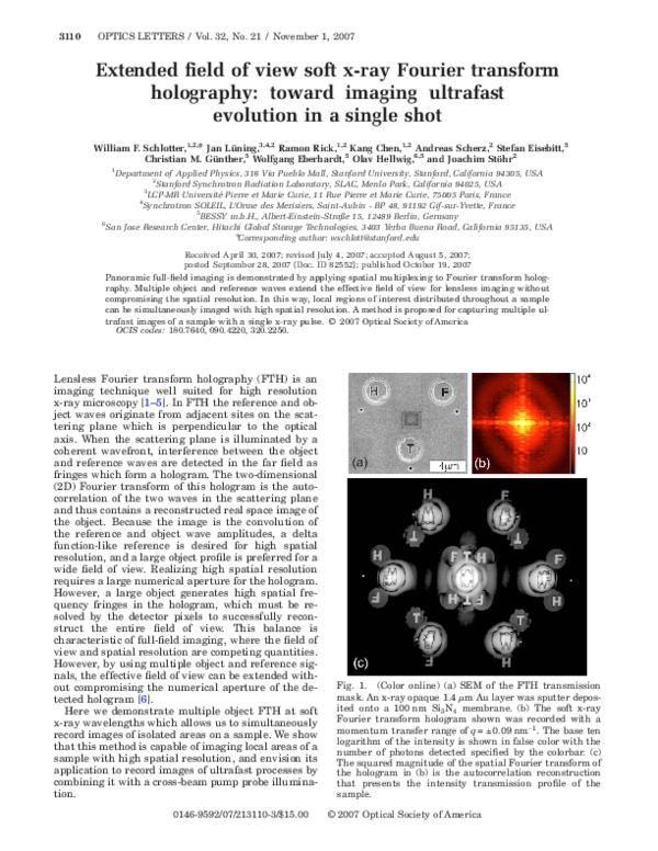 (PDF) Extended field of view soft x-ray Fourier transform holography ...
