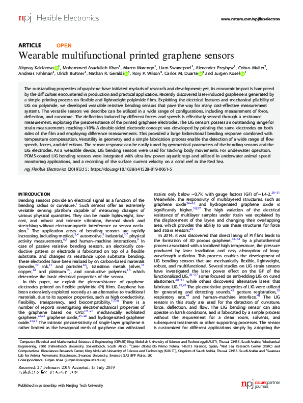 (PDF) Wearable multifunctional printed graphene sensors
