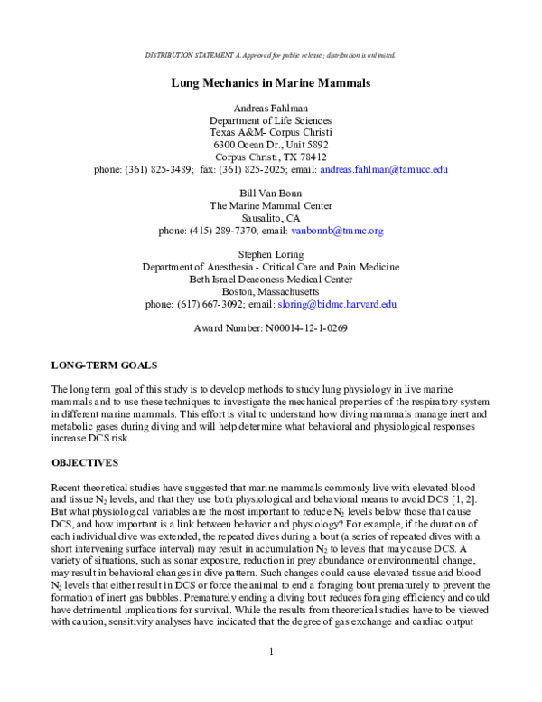(PDF) Lung Mechanics in Marine Mammals Andreas Fahlman Academia.edu