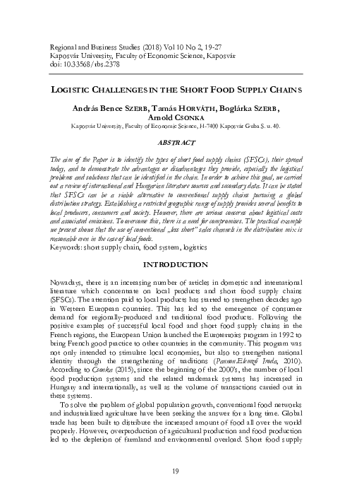 (PDF) Logistic Challenges in the Short Food Supply Chains