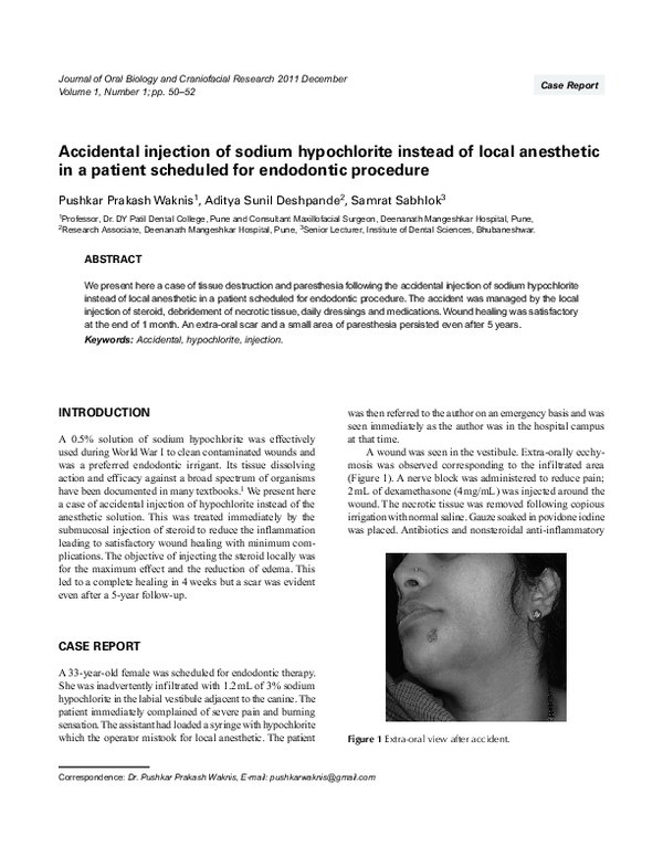 (PDF) Accidental injection of sodium hypochlorite instead of local