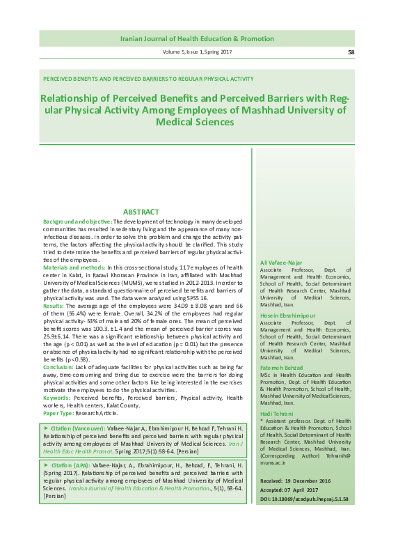 (PDF) Relationship of Perceived Benefits and Perceived Barriers with ...
