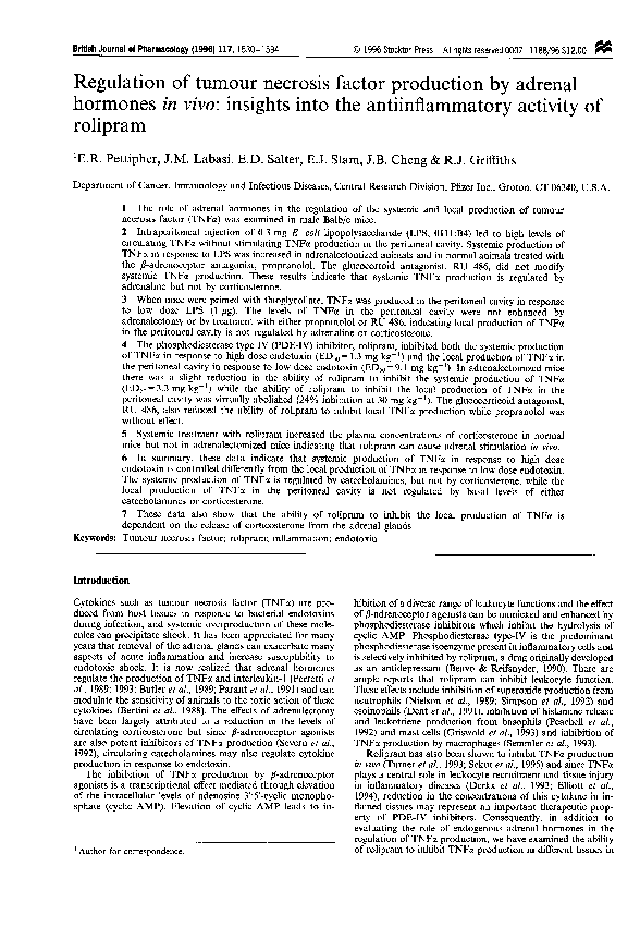 (PDF) Regulation of tumour necrosis factor production by adrenal ...