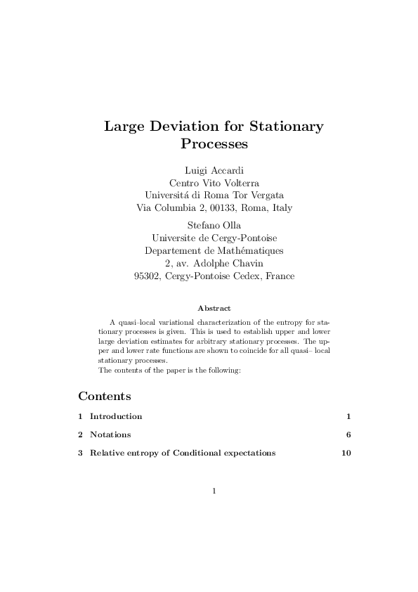 (PDF) Large Deviation for Stationary Processes | Luigi Accardi ...