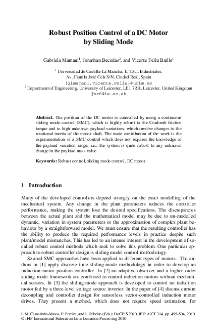 (PDF) Robust Position Control of a DC Motor by Sliding Mode