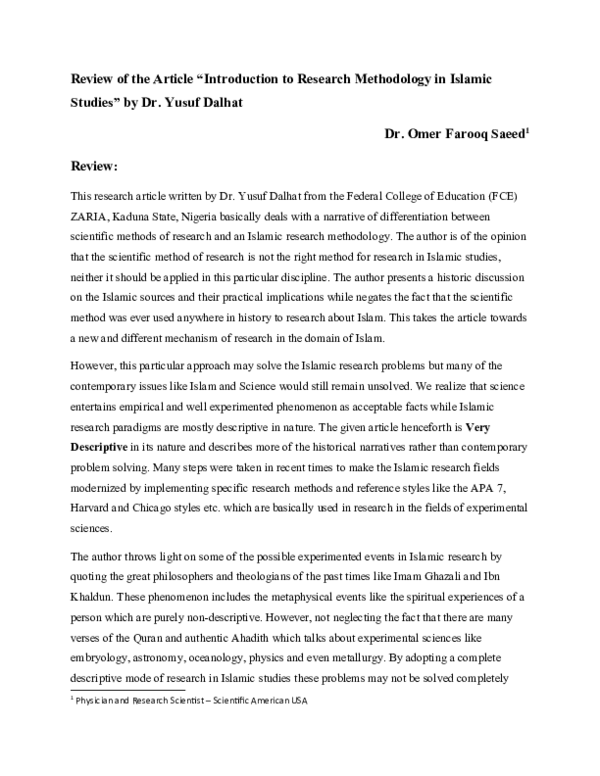 (DOC) Review of the Article 