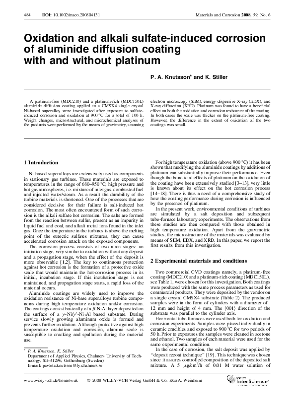 (PDF) Oxidation and alkali sulfate-induced corrosion of aluminide ...