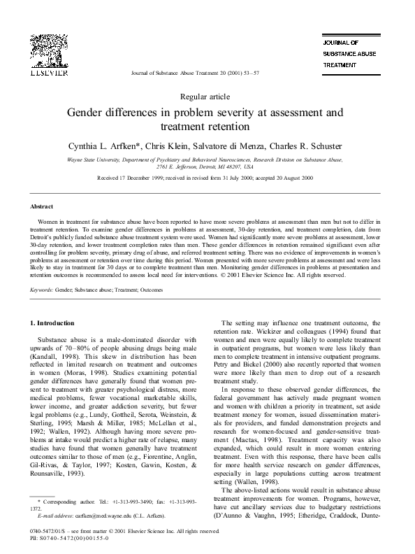 (PDF) Gender differences in problem severity at assessment and ...