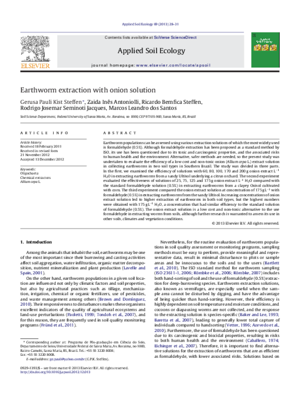 (PDF) Earthworm extraction with onion solution