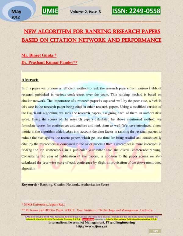 (PDF) New Algorithm for Ranking Research Papers based on Citation ...
