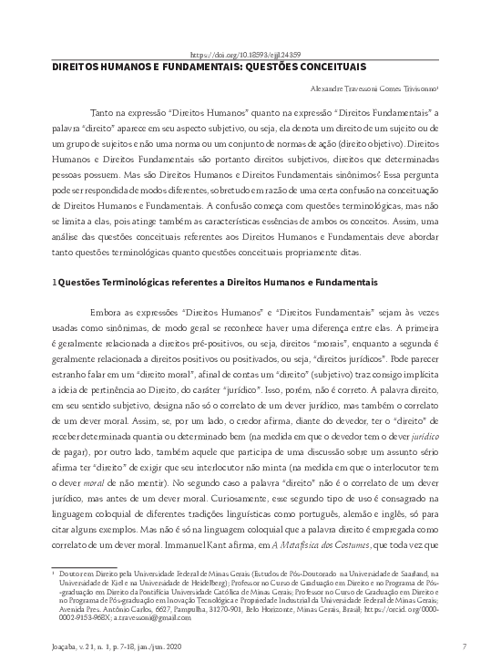 (PDF) Direitos Humanos e Fundamentais: Questões Conceituais
