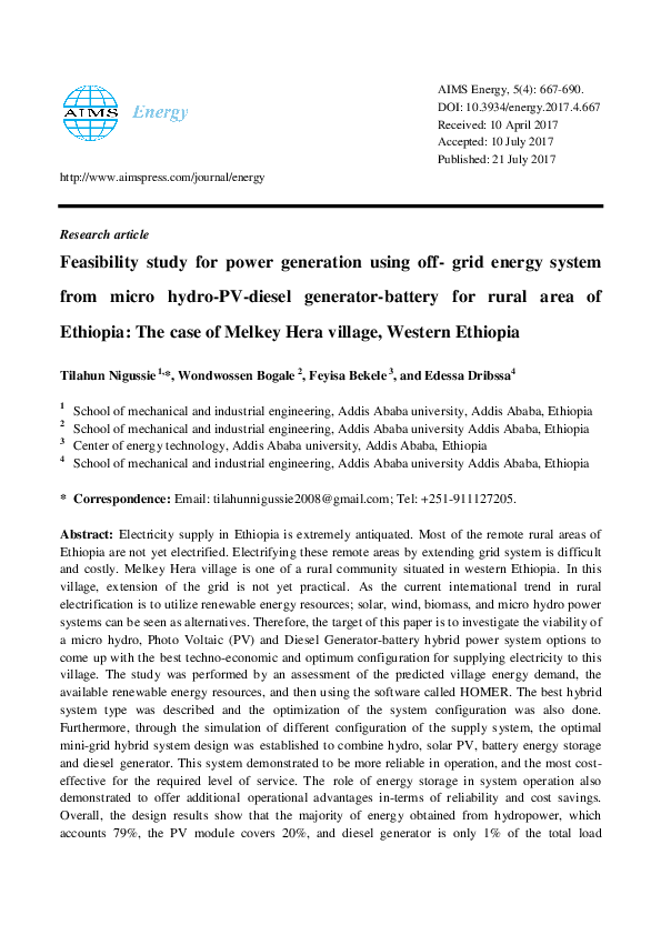 (PDF) Feasibility study for power generation using off- grid energy ...