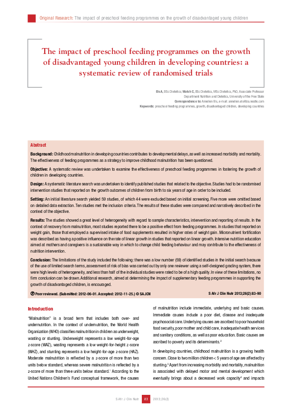 (PDF) The impact of preschool feeding programmes on the growth of ...