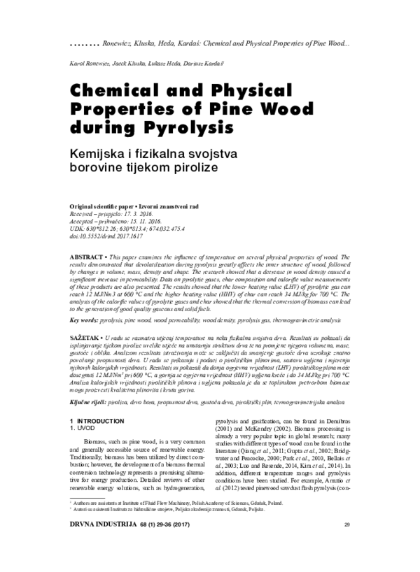 (PDF) Chemical and Physical Properties of Pine Wood during Pyrolysis