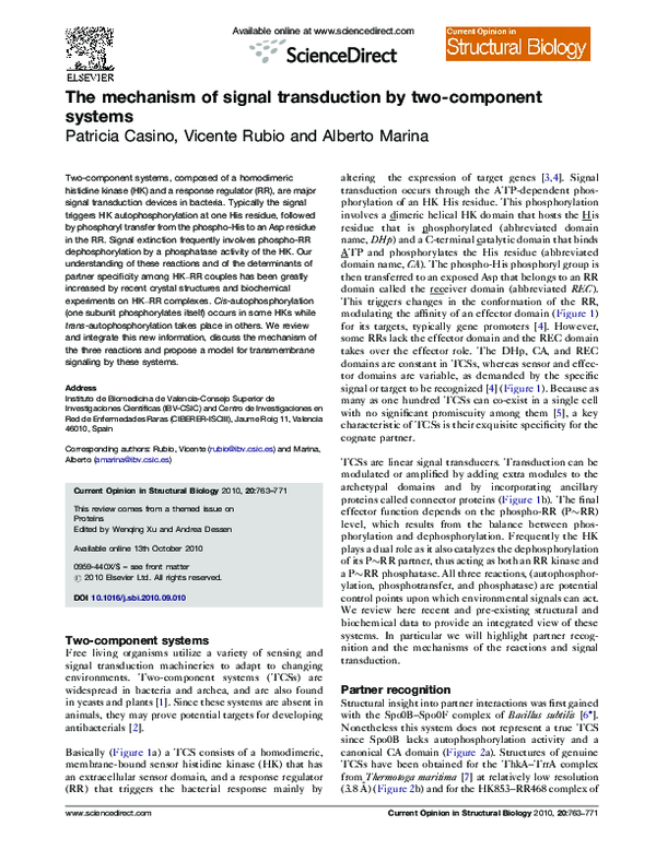 (PDF) The mechanism of signal transduction by two-component systems