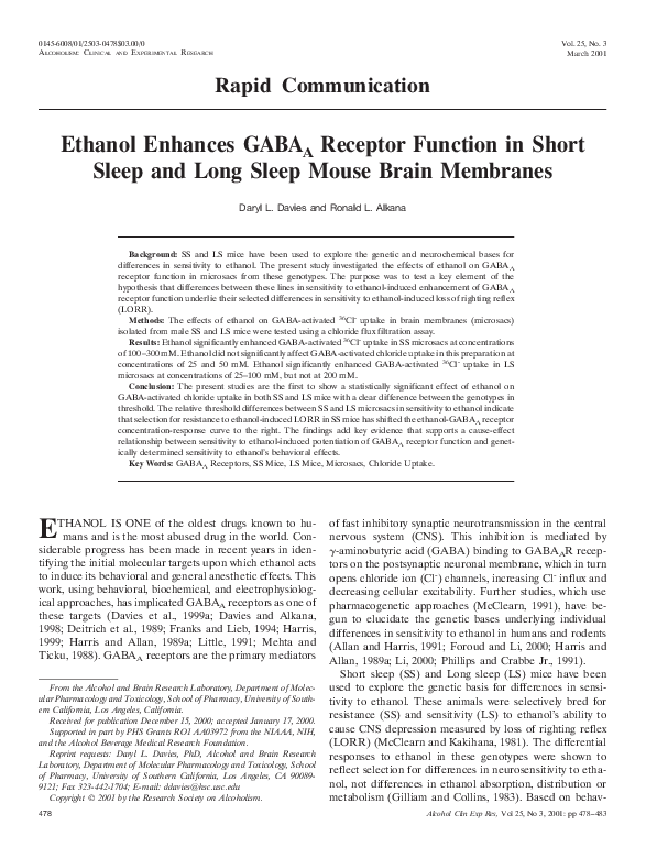 (PDF) Ethanol Enhances GABAA Receptor Function in Short Sleep and Long ...