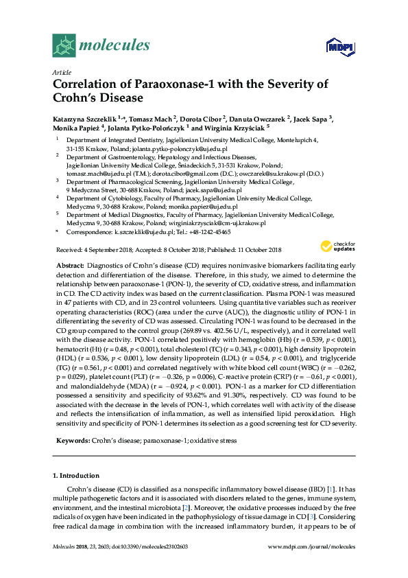 (PDF) Correlation of Paraoxonase-1 with the Severity of Crohn's Disease