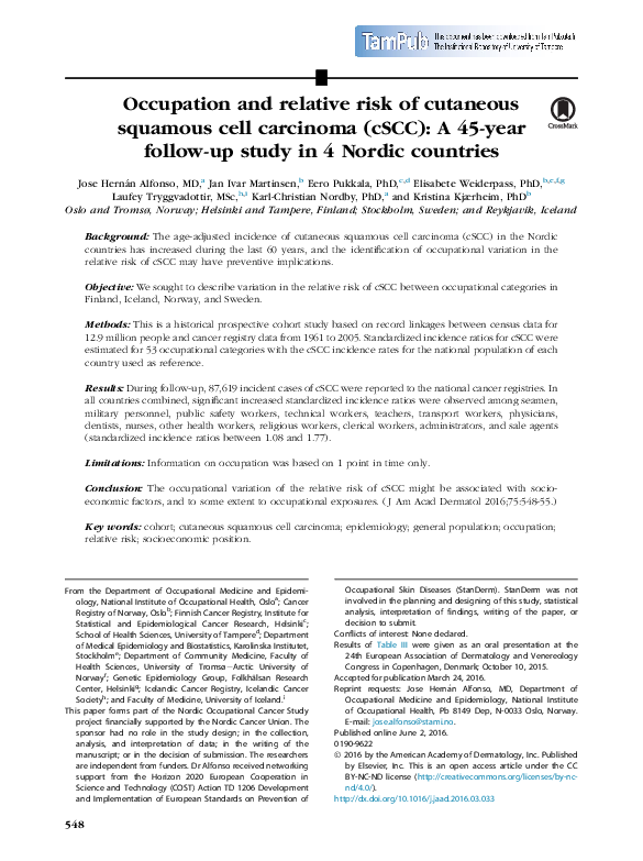 (PDF) Occupation and relative risk of cutaneous squamous cell carcinoma ...