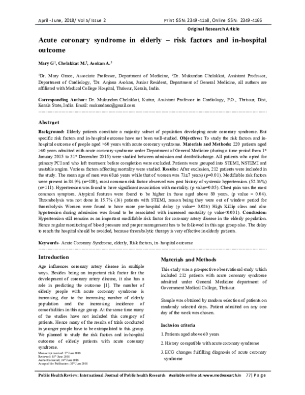 (PDF) Acute coronary syndrome in elderly – risk factors and in-hospital ...